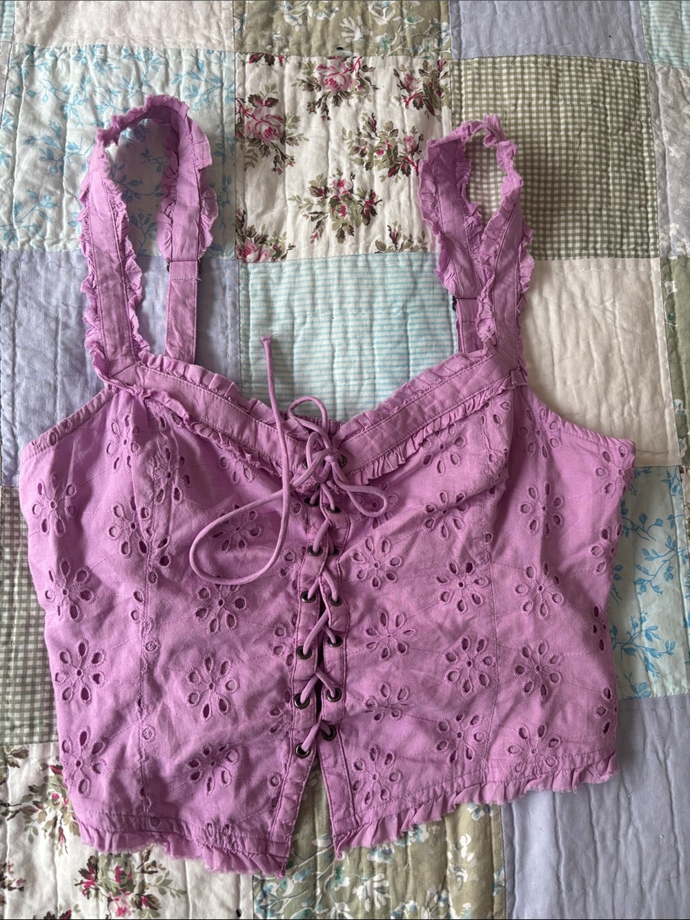 Purple urban outfitters lace up eyelet top size large